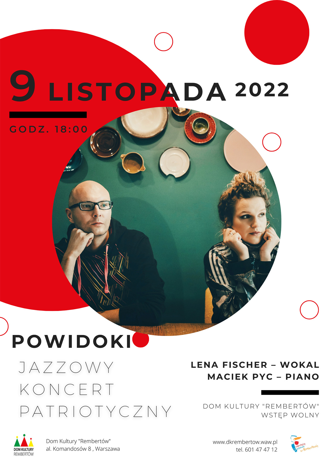 zapraszamy na jazzowy koncert patriotyczny duetu Powidoki 9 listopada o godz 18 w Sali widowiskowej domu kultury Rembertów przy al. Komandosów 8 w Warszawie